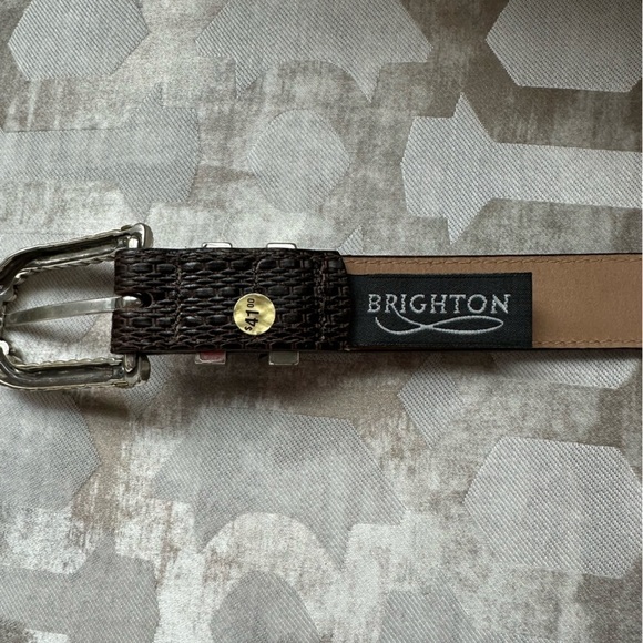 Brighton Brown Leather Belt, silver tone with gold accents, Size M/L 32 - Picture 4 of 8